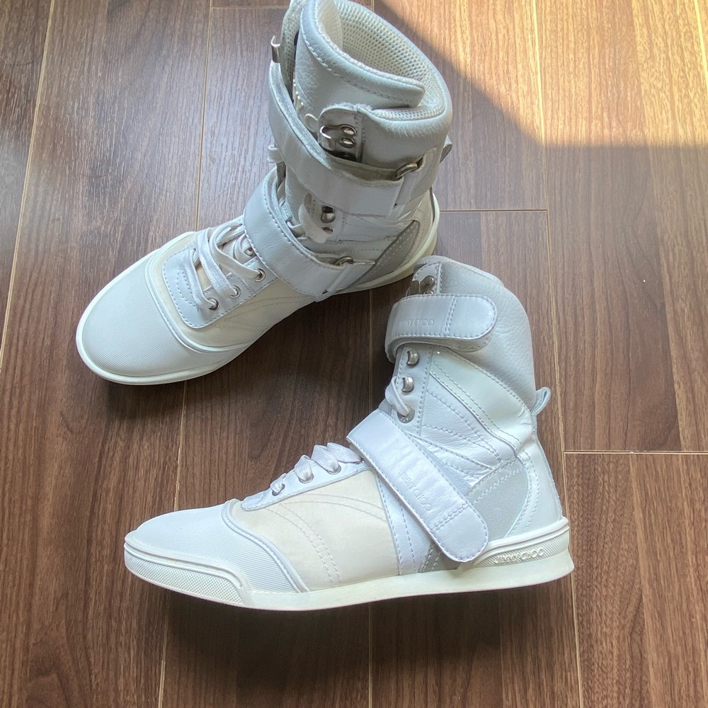 Jimmy Choo White High-Top Strap Sneakers